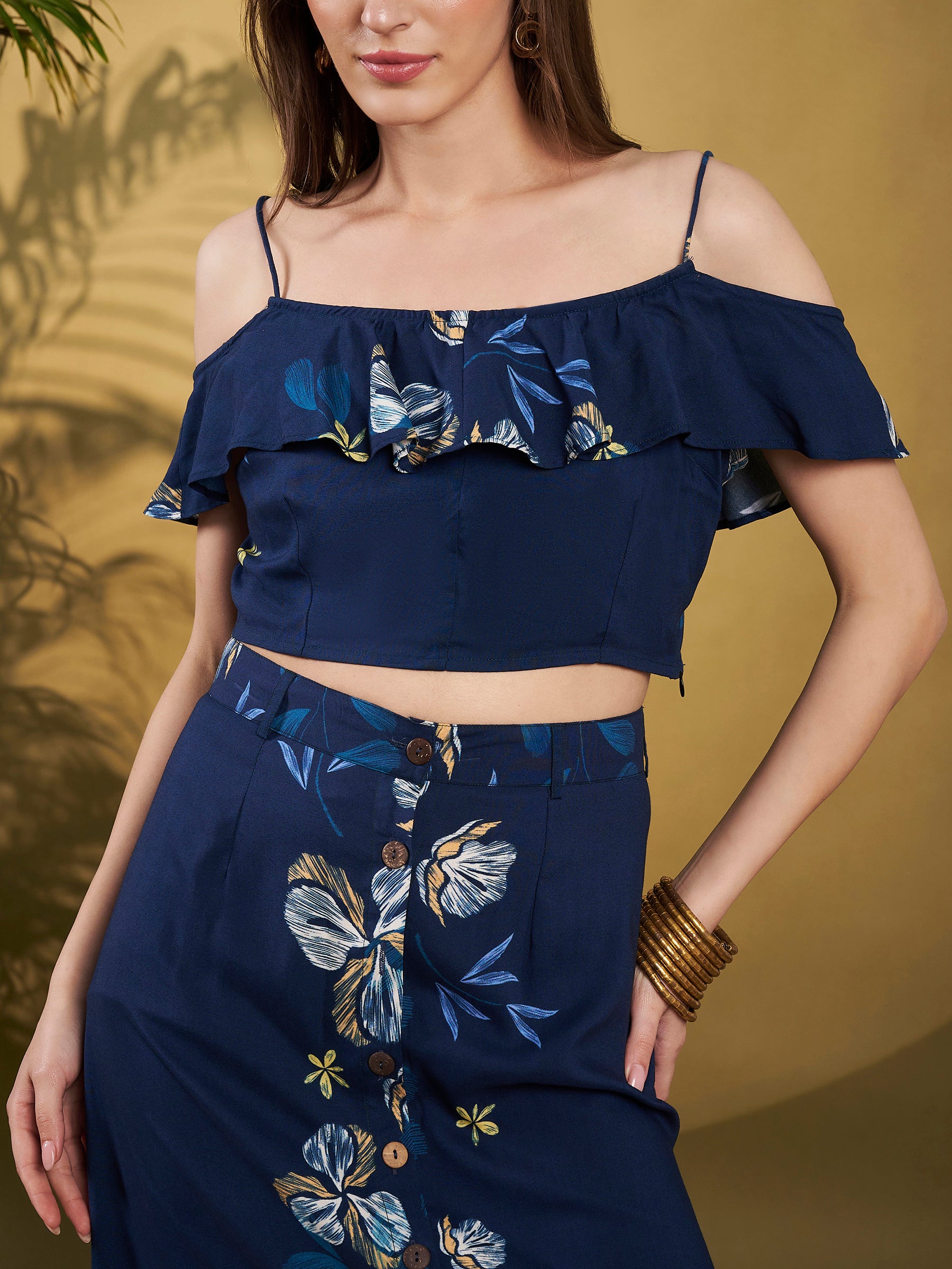Navy Floral Ruffle Co-Ord Skirt Set