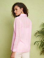 Women Pink Regular Fit Full Sleeve Casual Shirt