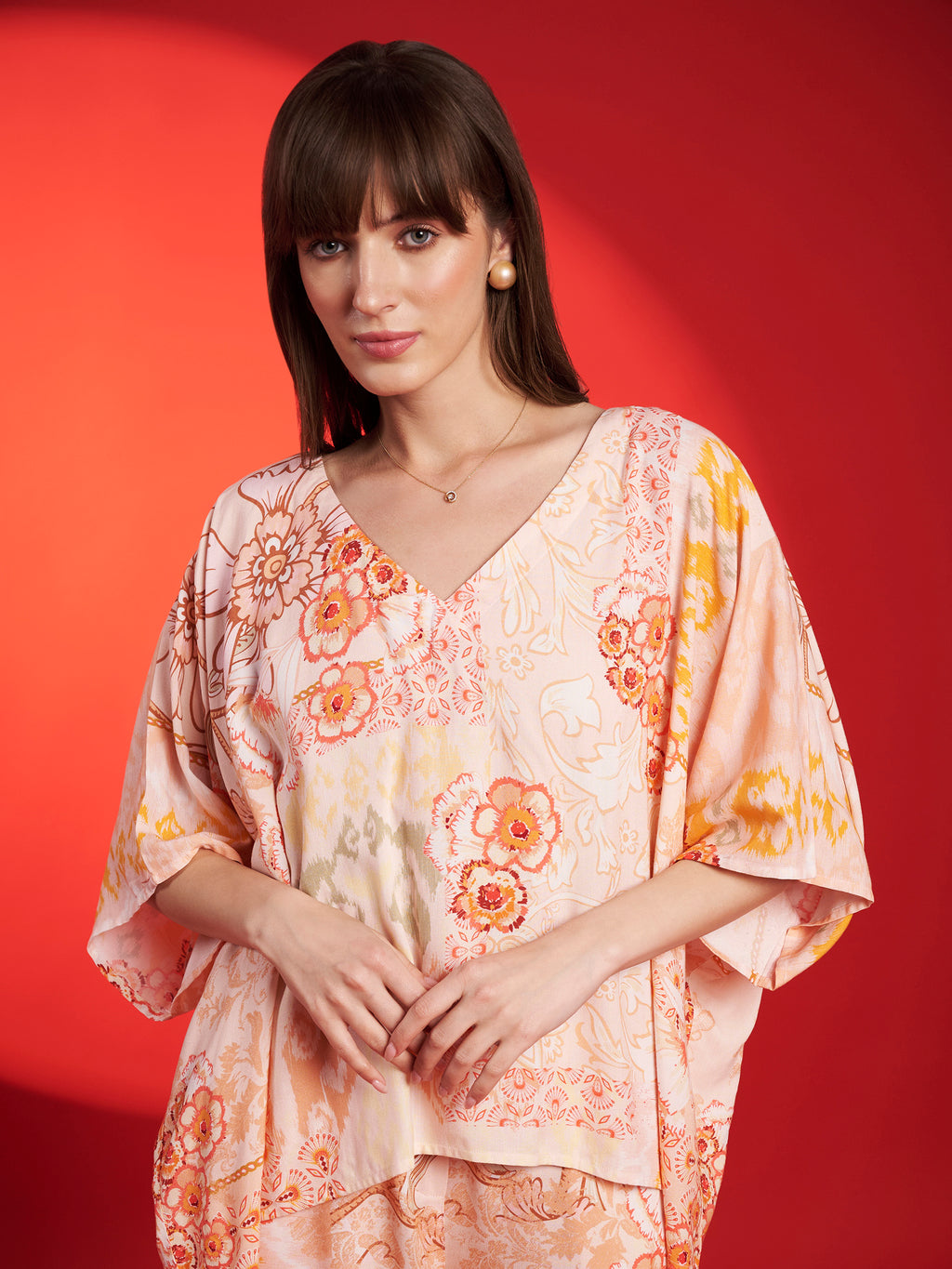 Peach Floral Kaftan Co-Ord Set