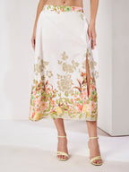 Women's White Floral Crop Top & Wrap Midi Skirt Co-Ord Set