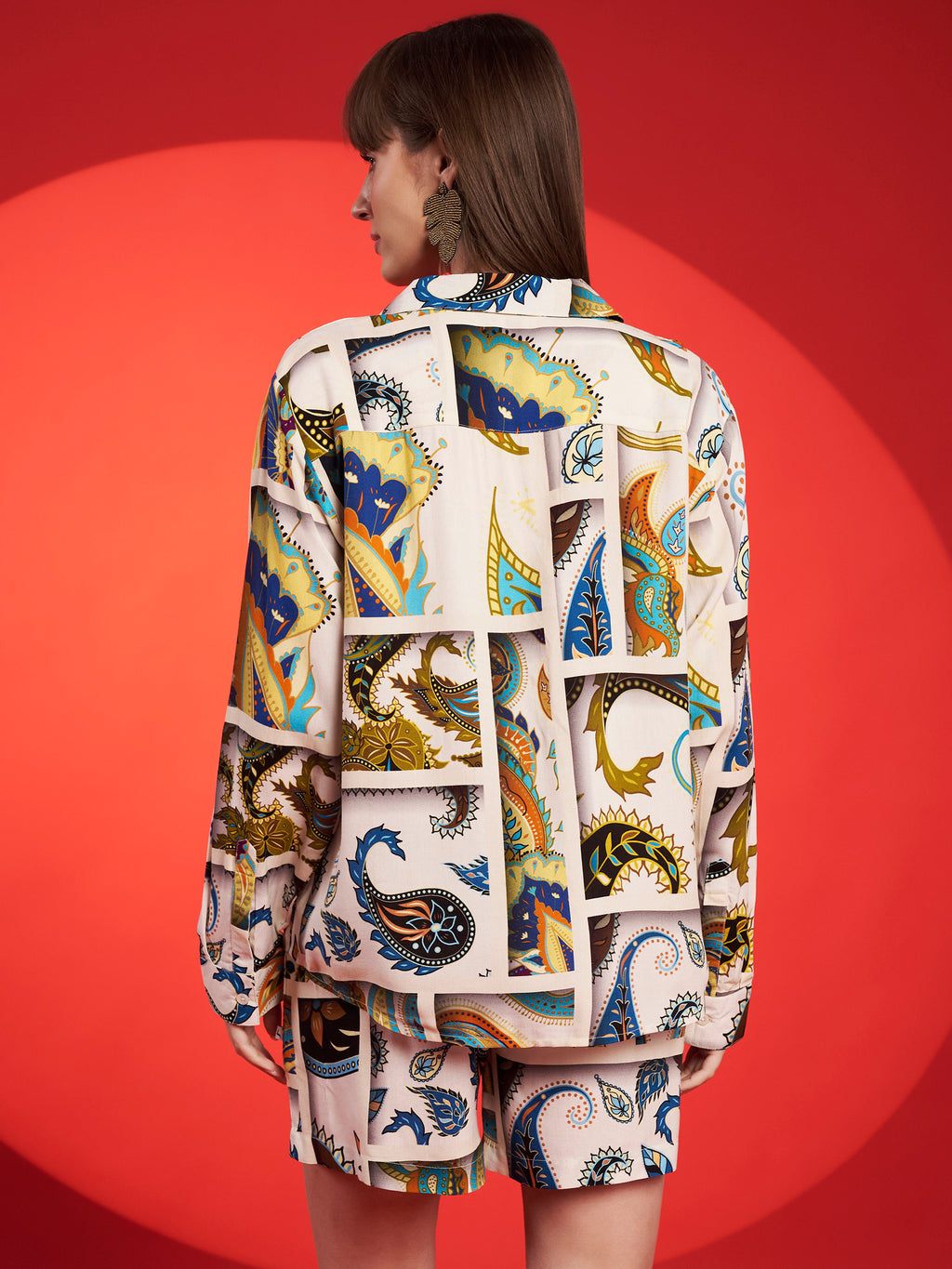 Beige Multicolor Paisley Printed Shirt-Shorts Co-Ord Set