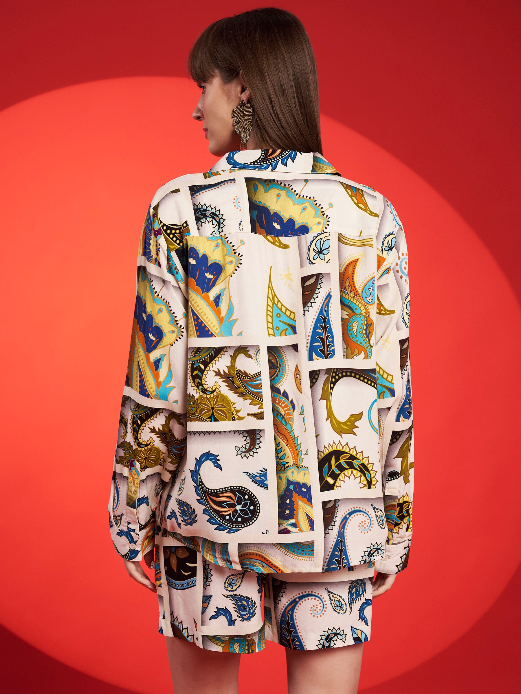 Beige Multicolor Paisley Printed Shirt-Shorts Co-Ord Set