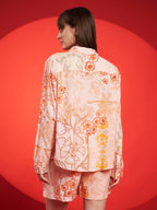 Peach & Mustard Floral Shirt-Shorts Co-Ord Set