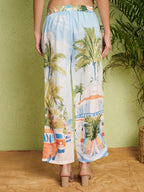 Women's Sky Blue Scenic Print Shirt & Straight-Fit Pants Co-Ord Set