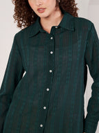 Women Dark Green Textured Regular Fit Full Sleeve Casual Shirt
