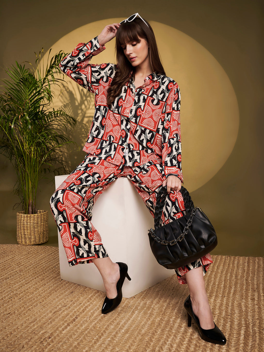 Red & Black Geometric Printed Co-Ord Set