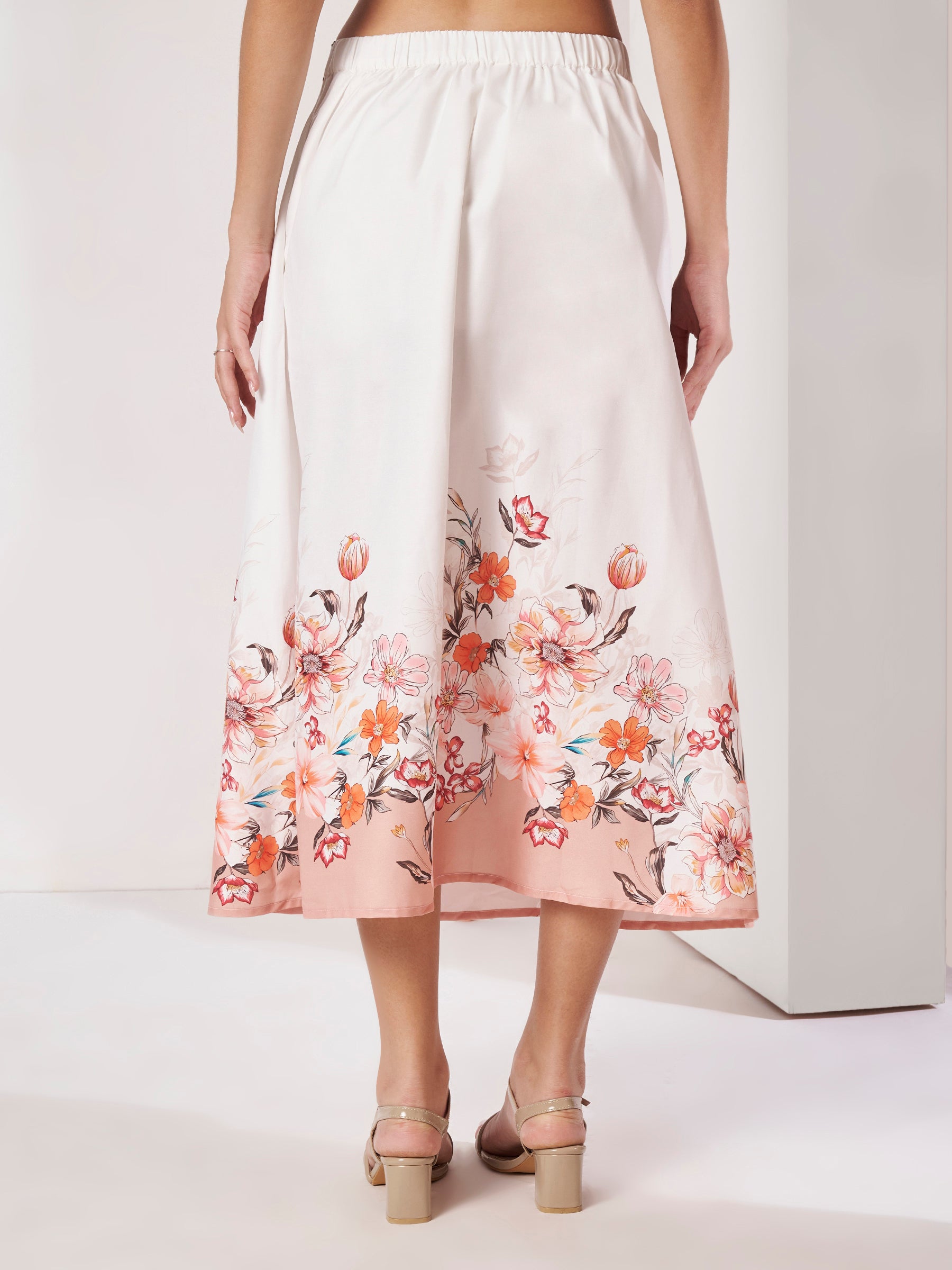 Women's White Floral Crop Top & Wrap Midi Skirt Co-Ord Set