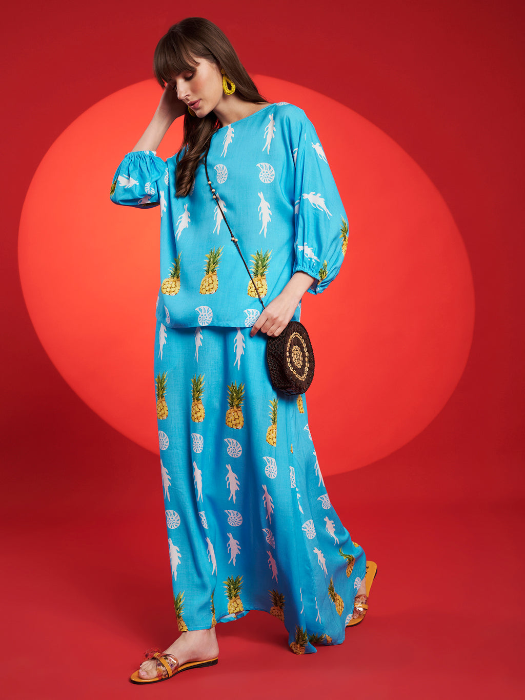 Turquoise Tropical Print Co-Ord Set