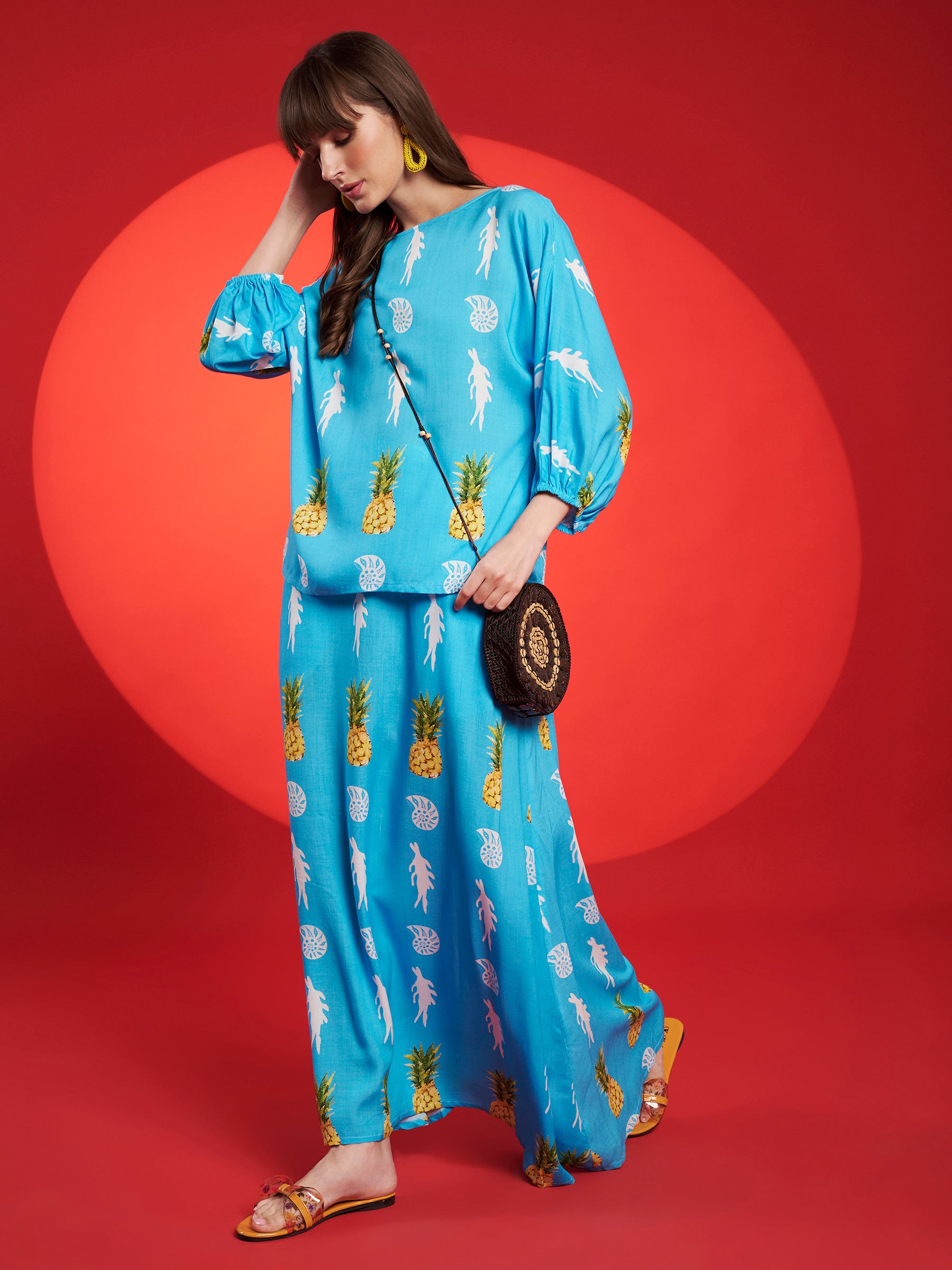 Turquoise Tropical Print Co-Ord Set