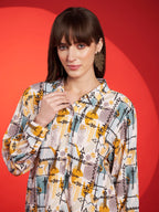 Mustard & Grey Abstract Printed Shirt-Shorts Co-Ord Set
