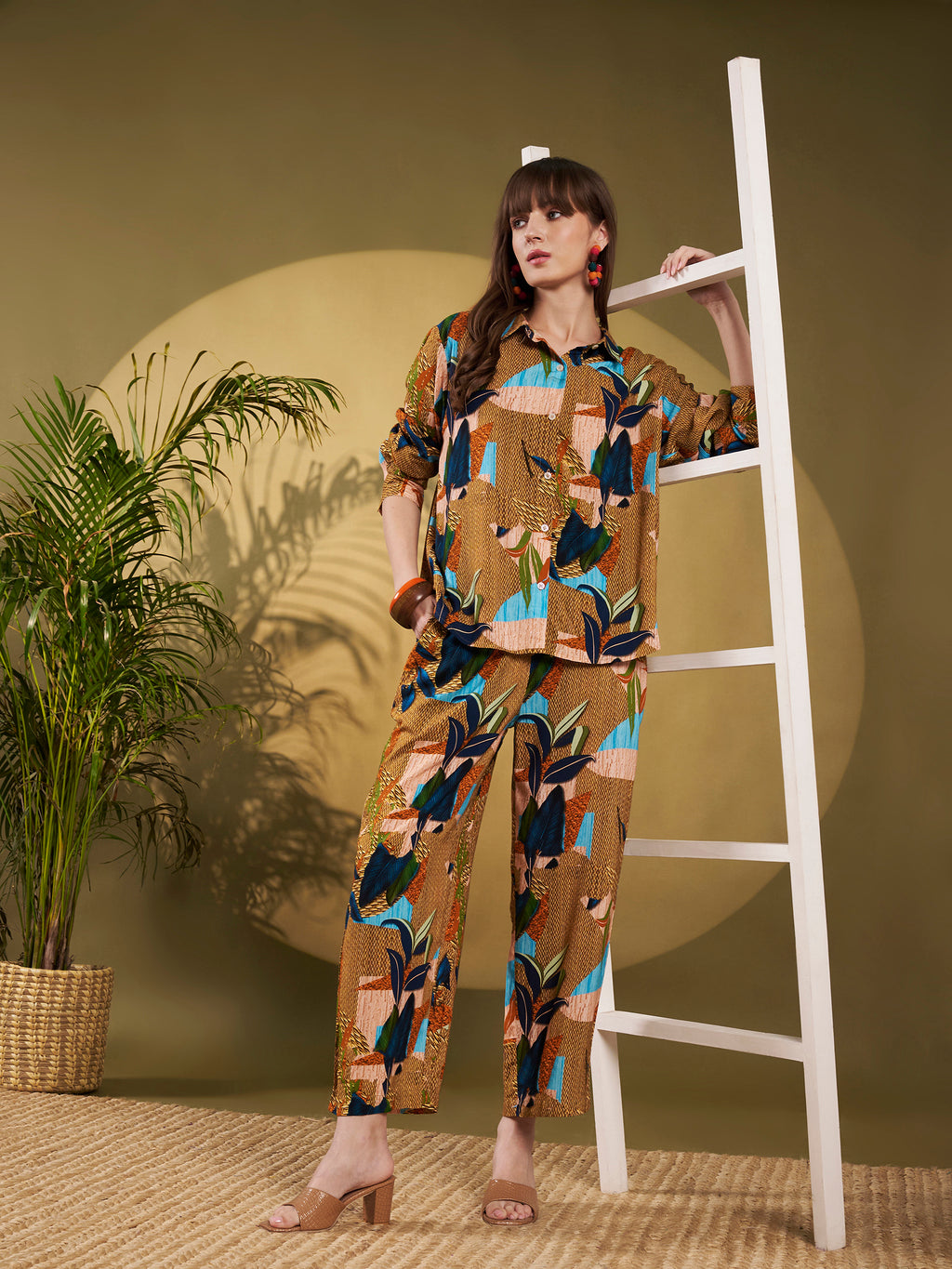 Brown & Teal Abstract Tropical Co-Ord Set