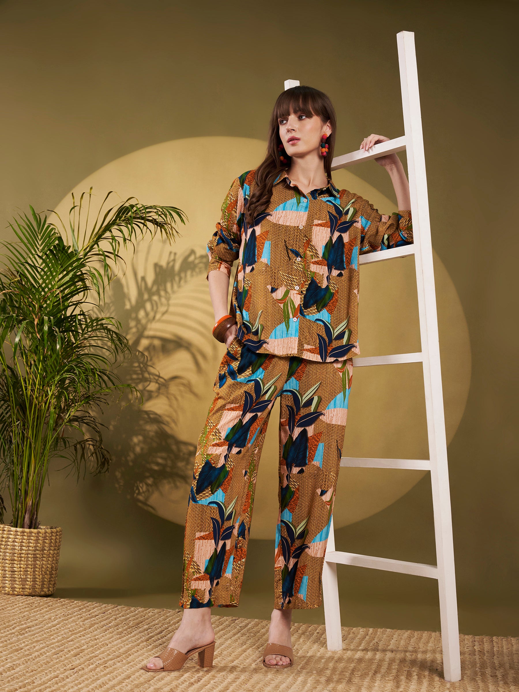 Brown & Teal Abstract Tropical Co-Ord Set