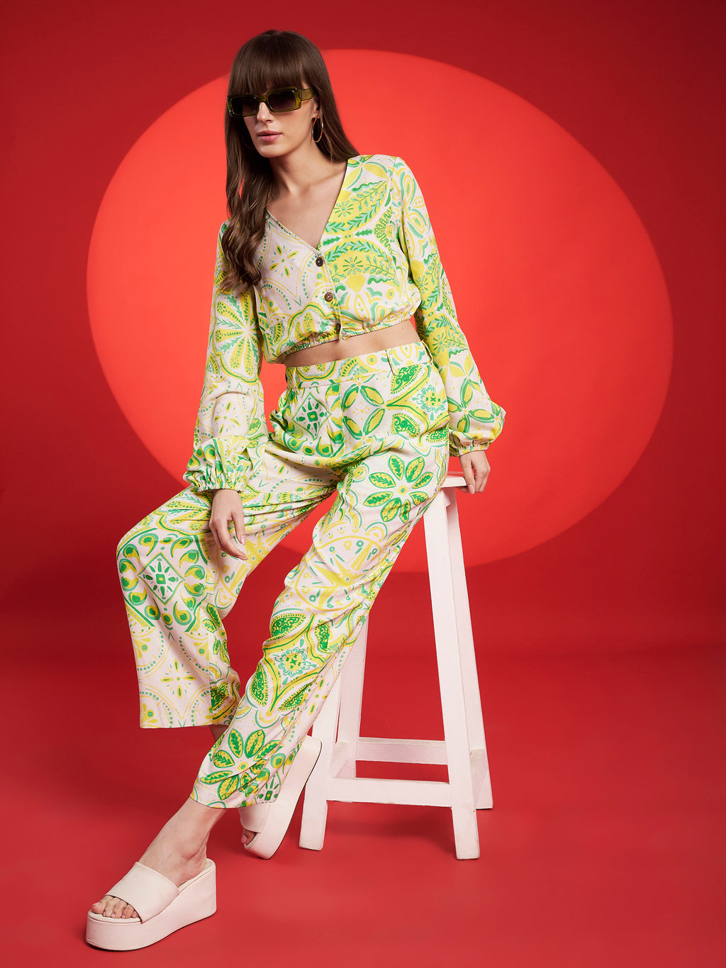 Lime Green Boho Printed Co-Ord Set