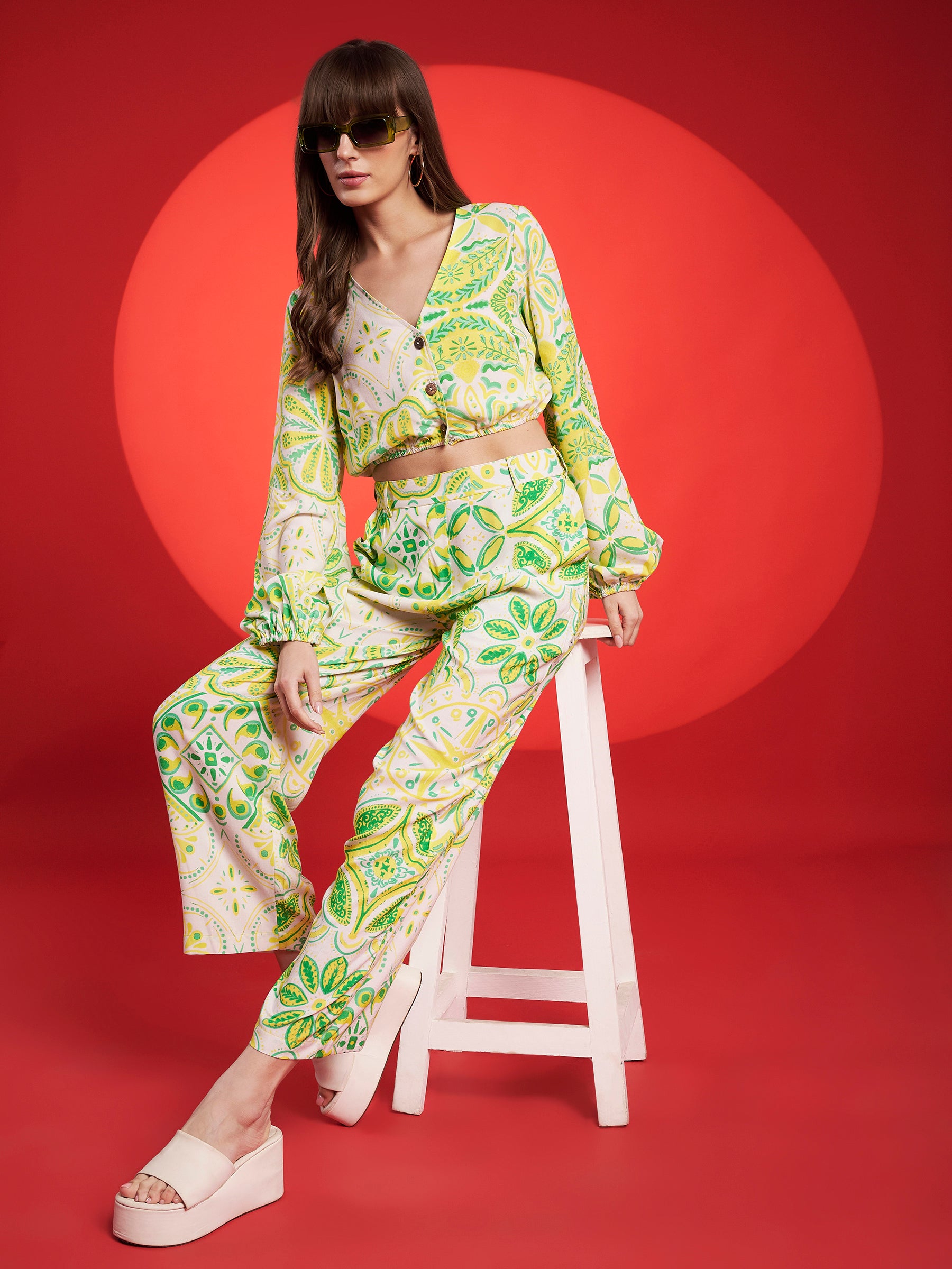 Lime Green Boho Printed Co-Ord Set
