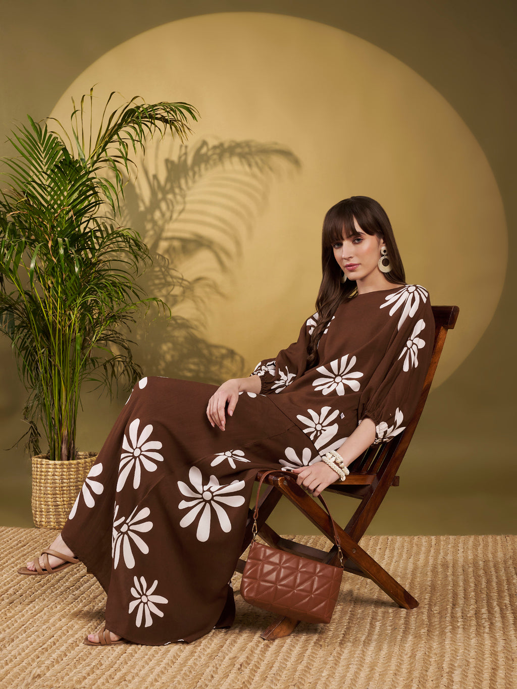 Chocolate Brown Floral Maxi Co-Ord Set