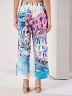 Women's Multicolor Scenic Print Shirt & Straight-Fit Pants Co-Ord Set