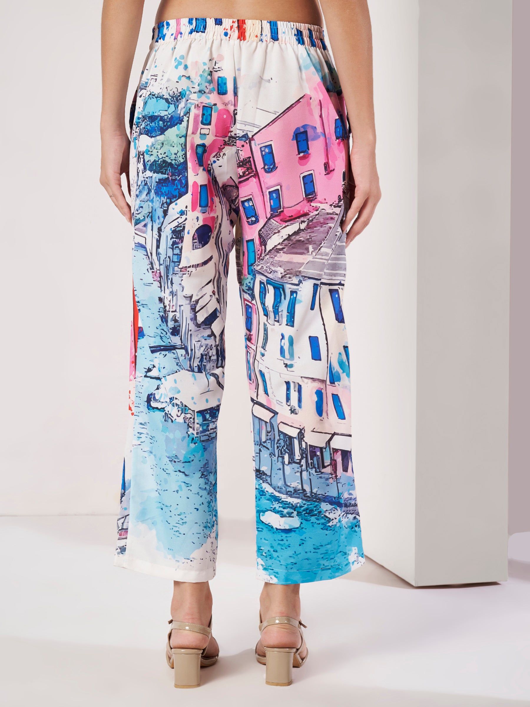 Women's Multicolor Scenic Print Shirt & Straight-Fit Pants Co-Ord Set