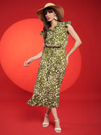Navy Floral Belted Midi Dress