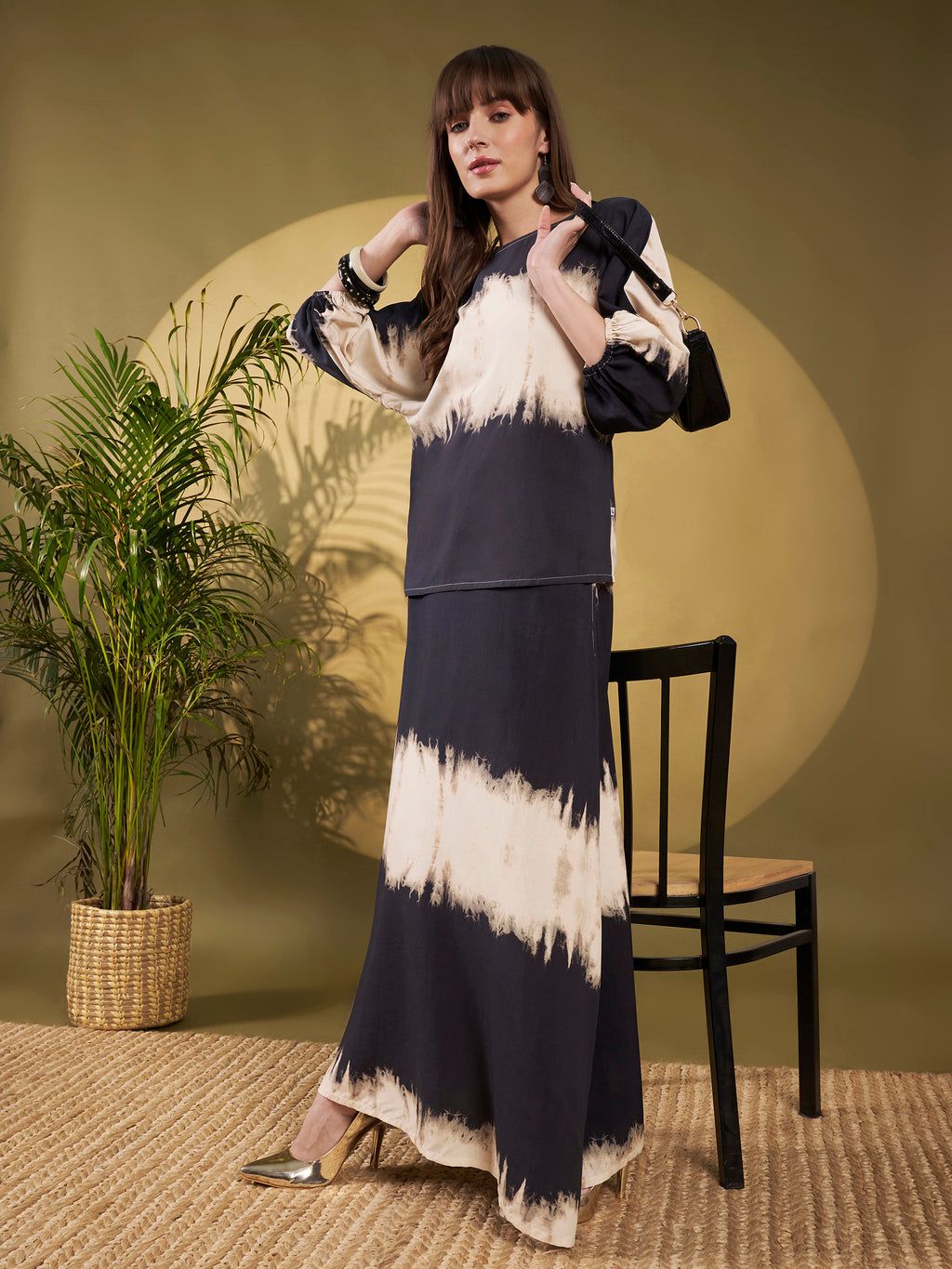 Black & Beige Tie-Dye Co-Ord Set