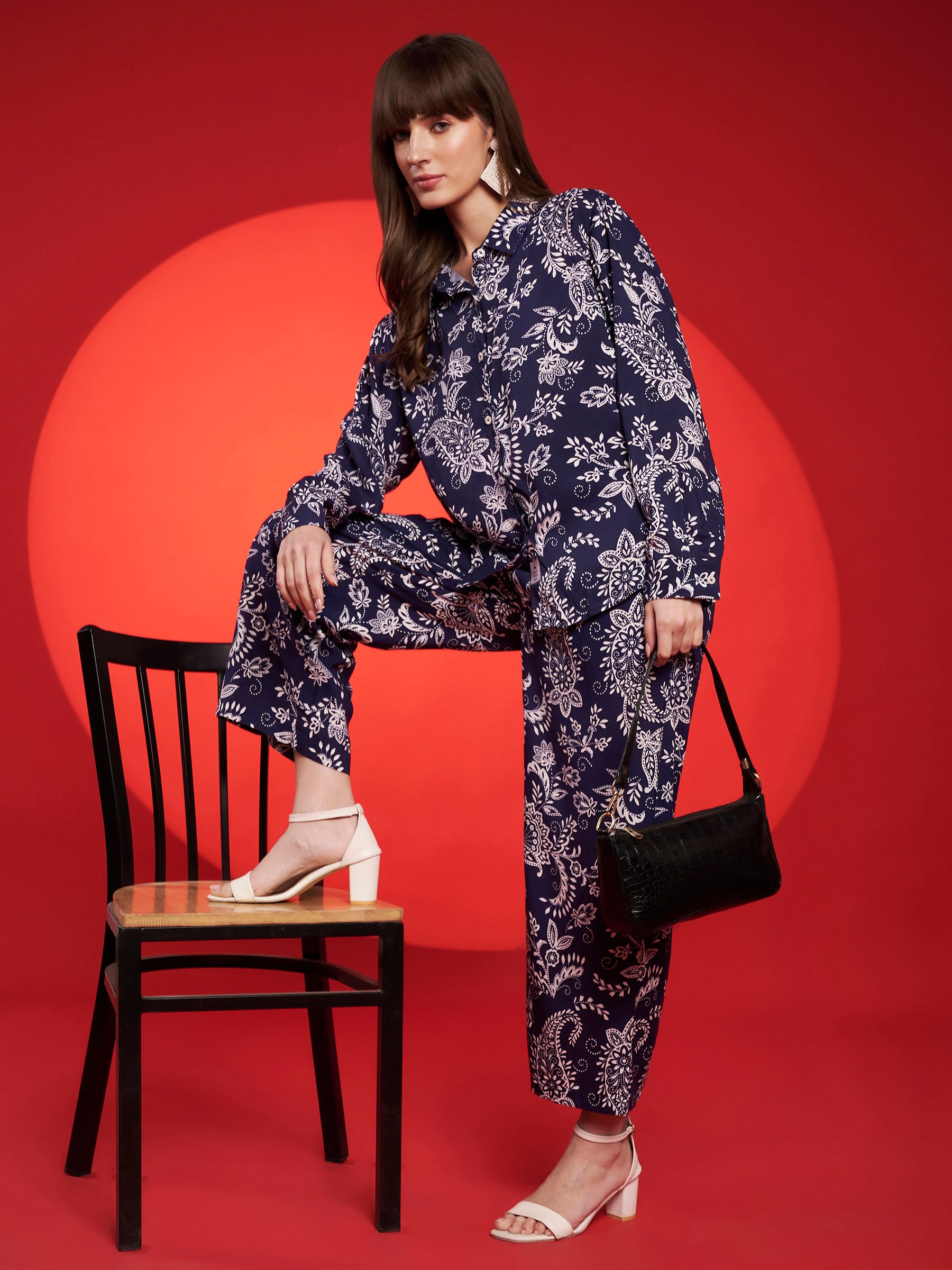 Navy Blue Paisley Printed Co-Ord Set