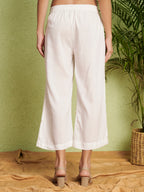 White Floral Peplum Top & Wide-Leg Pants Co-Ord Set