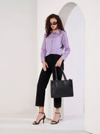 Women Lavender Checked Regular Fit Full Sleeve Casual Shirt