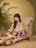 Beige & Lavender Abstract Floral Co-Ord Set