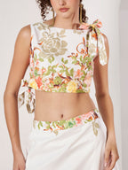 Women's White Floral Crop Top & Wrap Midi Skirt Co-Ord Set