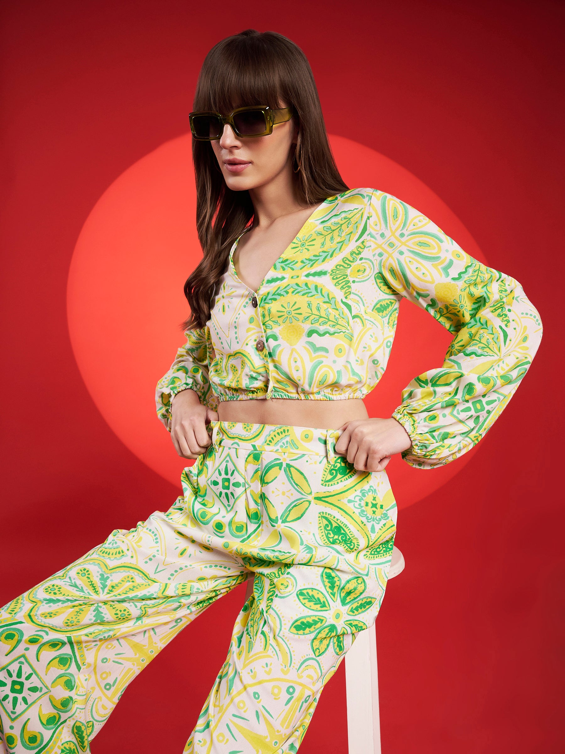 Lime Green Boho Printed Co-Ord Set