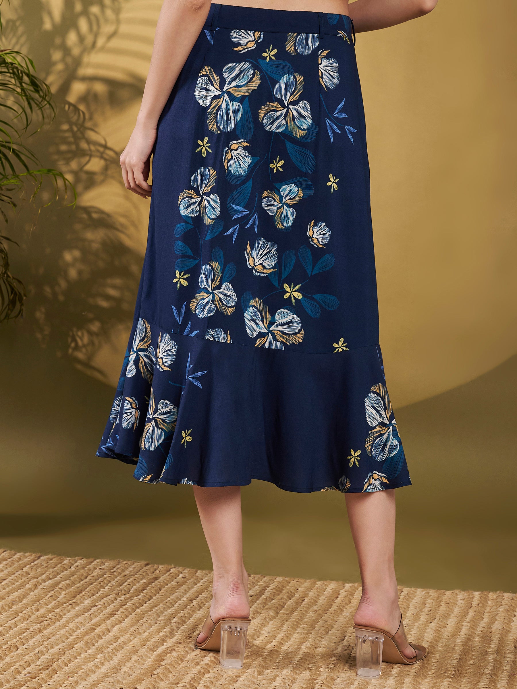 Navy Floral Ruffle Co-Ord Skirt Set
