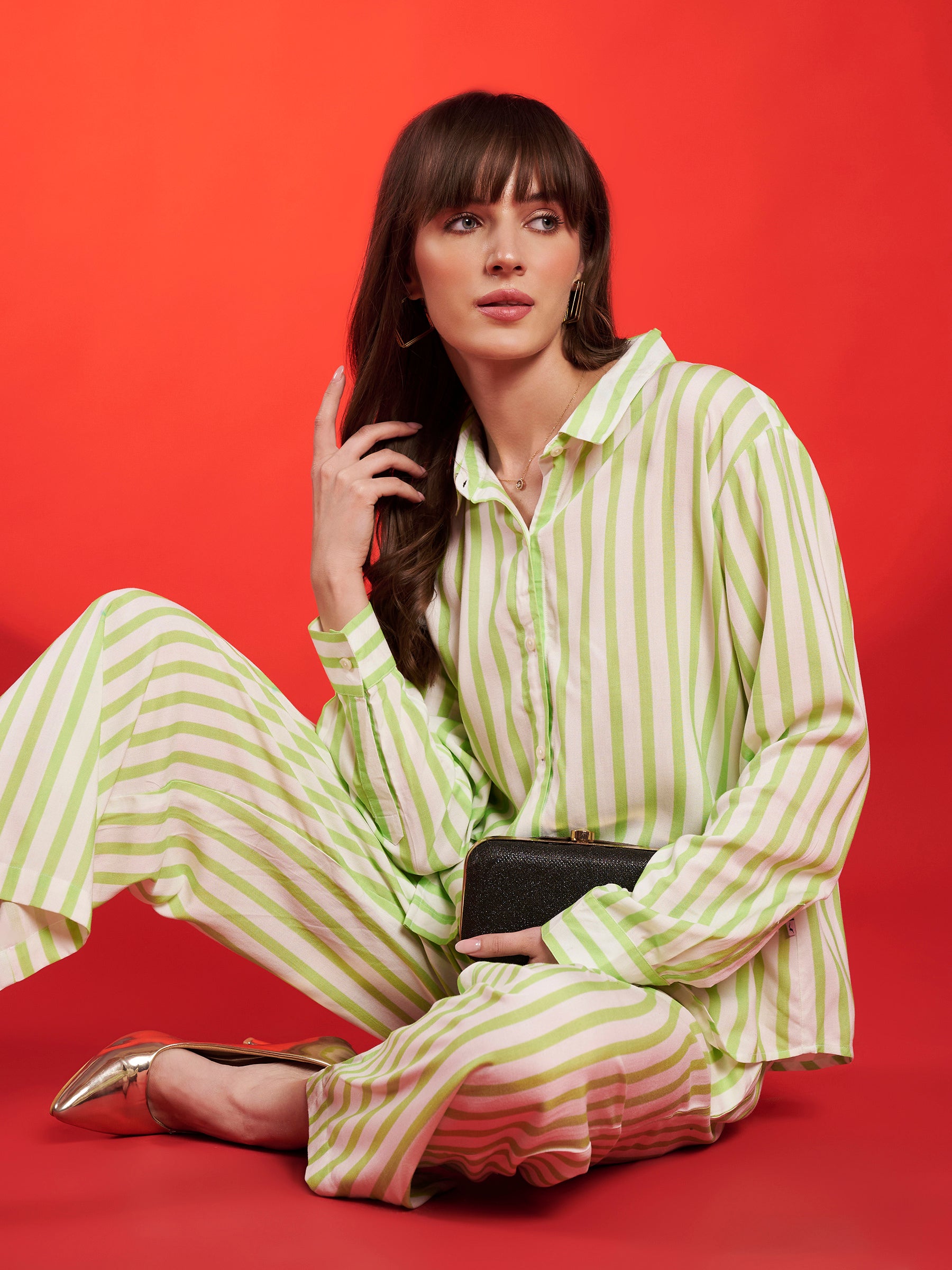 Lime Green Striped Co-Ord Set