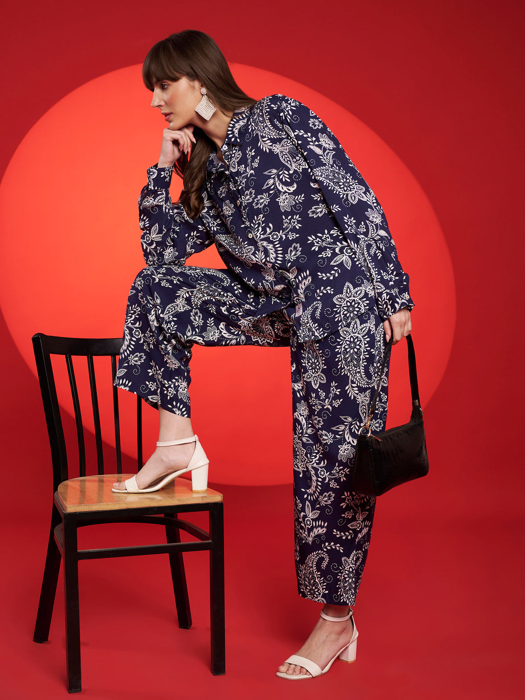 Navy Blue Paisley Printed Co-Ord Set