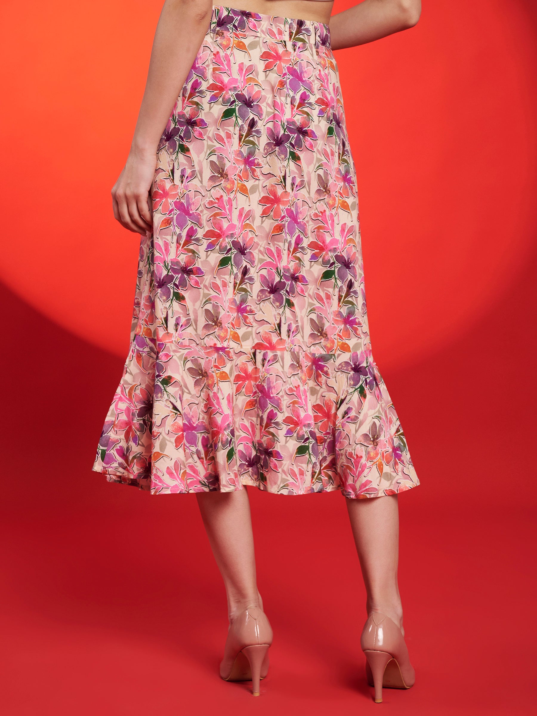 Blush Pink Floral Belted Midi Dress