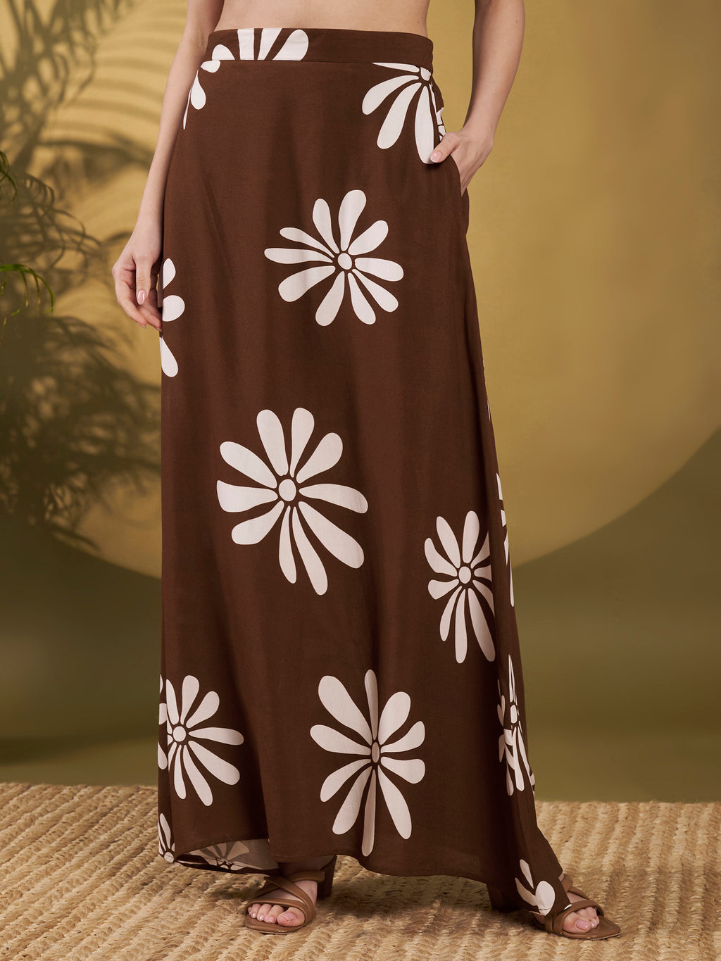 Chocolate Brown Floral Maxi Co-Ord Set