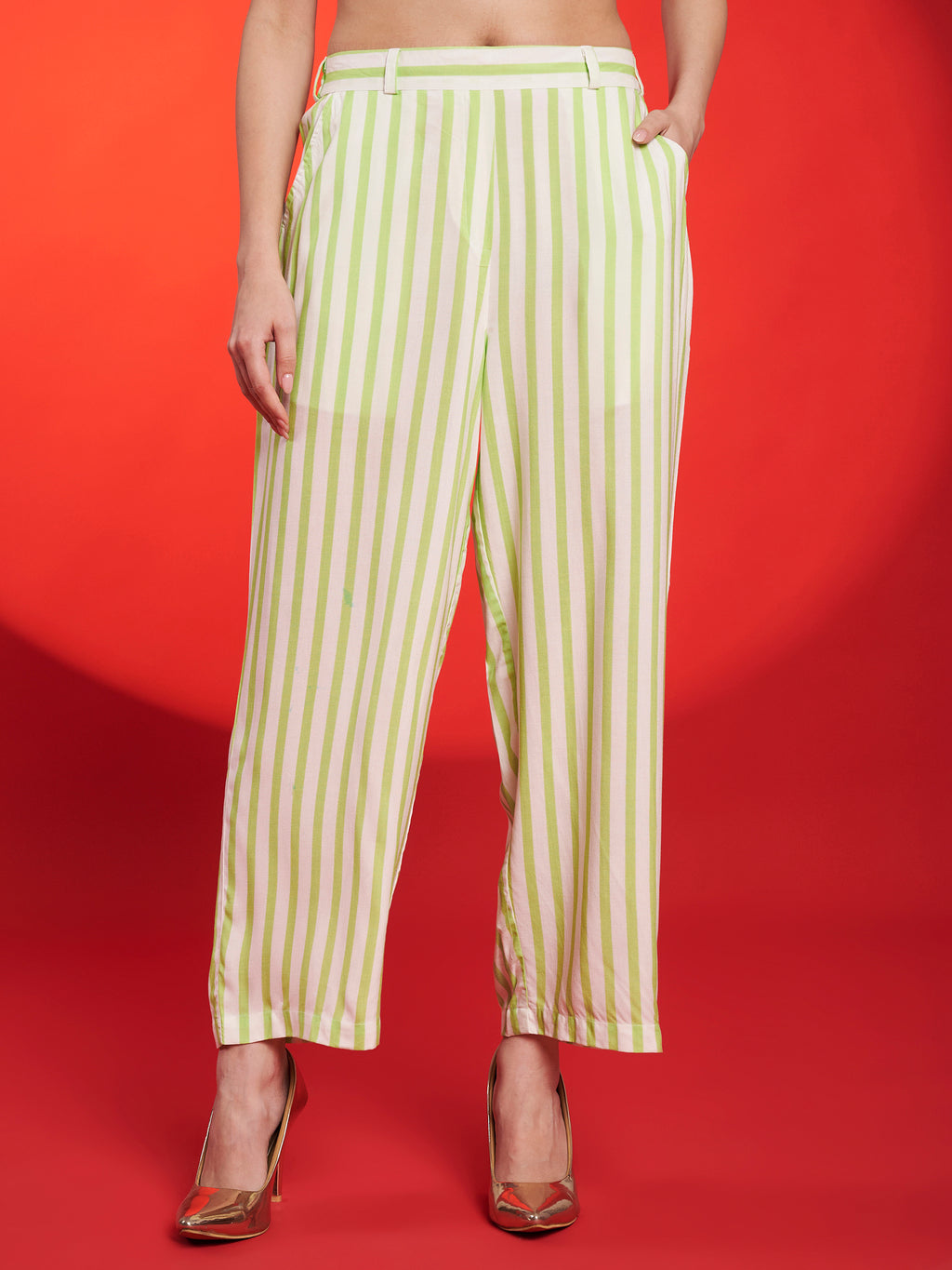 Lime Green Striped Co-Ord Set