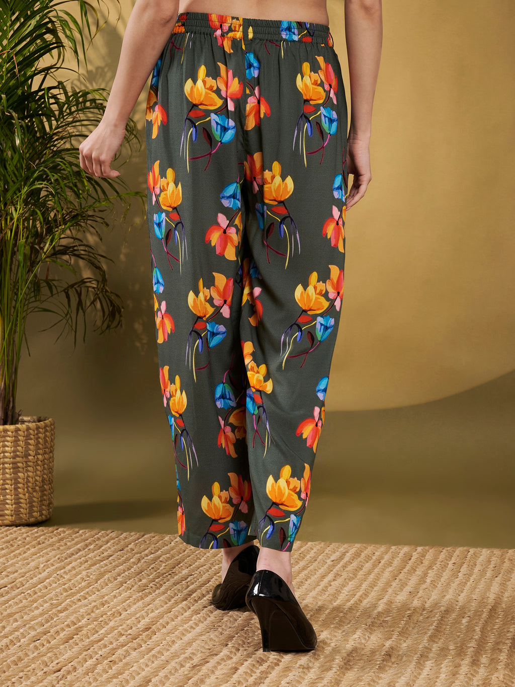 Olive Green Floral Printed Co-Ord Set