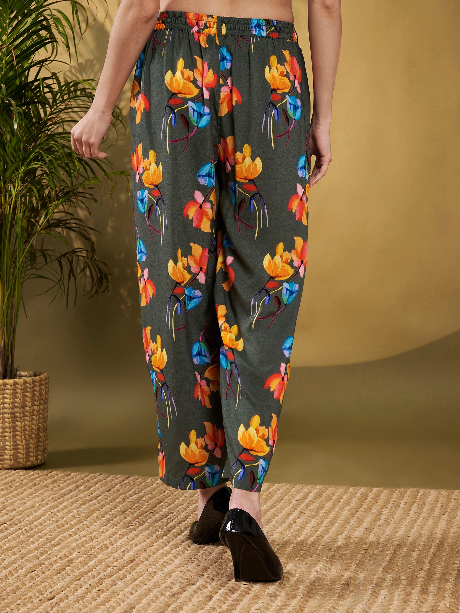 Olive Green Floral Printed Co-Ord Set
