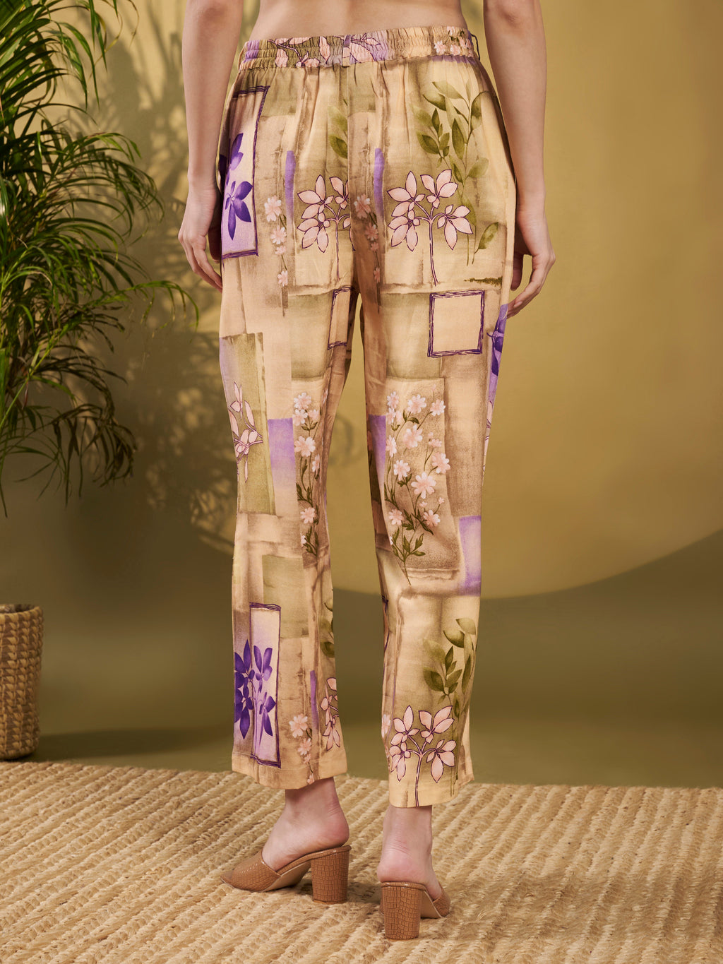 Beige & Lavender Abstract Floral Co-Ord Set