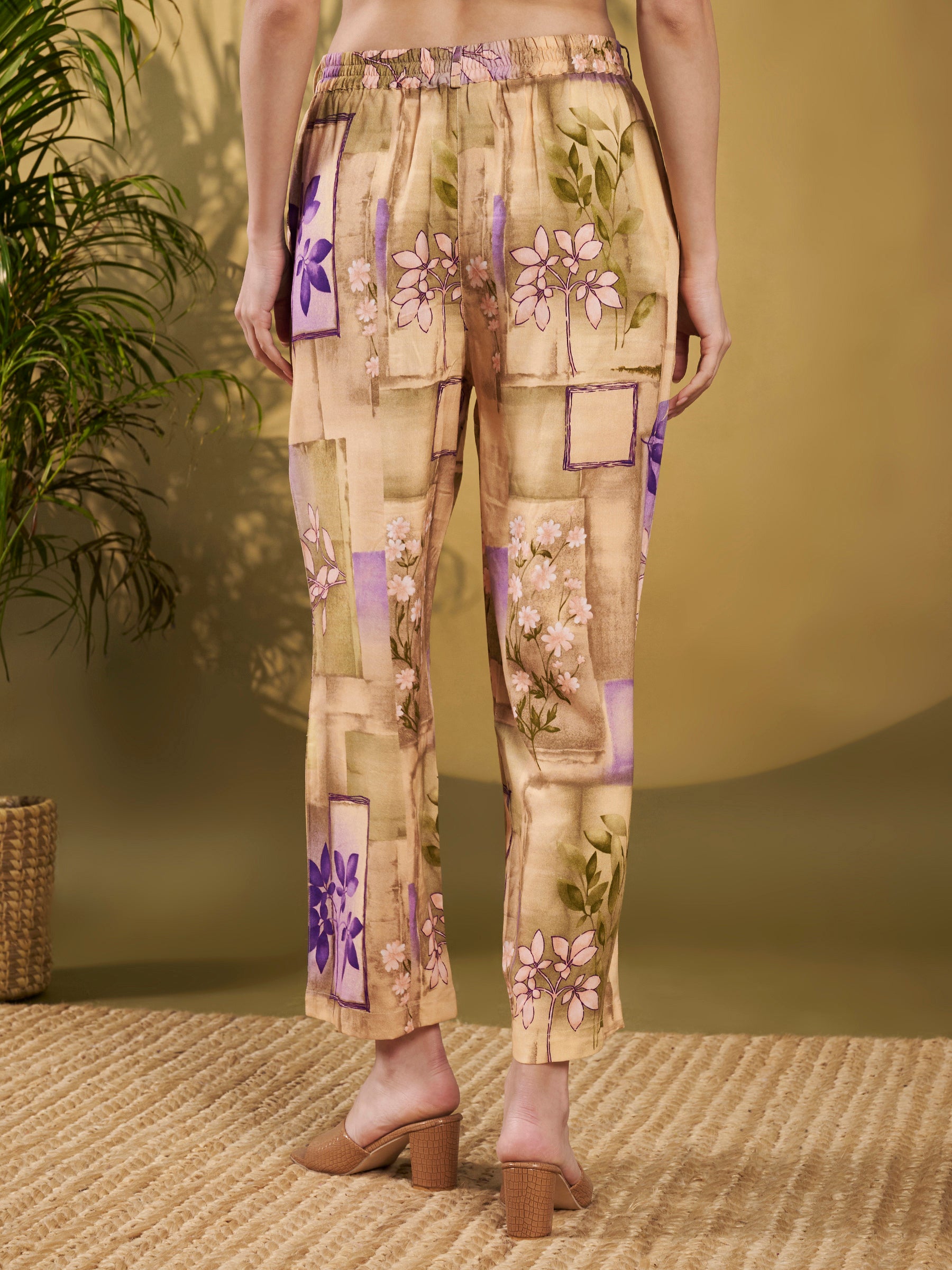 Beige & Lavender Abstract Floral Co-Ord Set