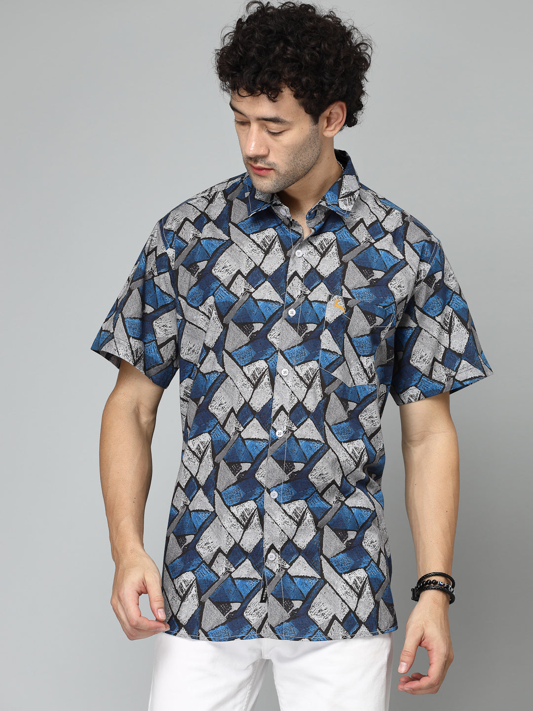 Valbone Men's Geometrical Printed Giza Cotton Casual Shirt