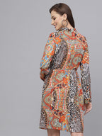 Orange Jacquard  Printed Dress