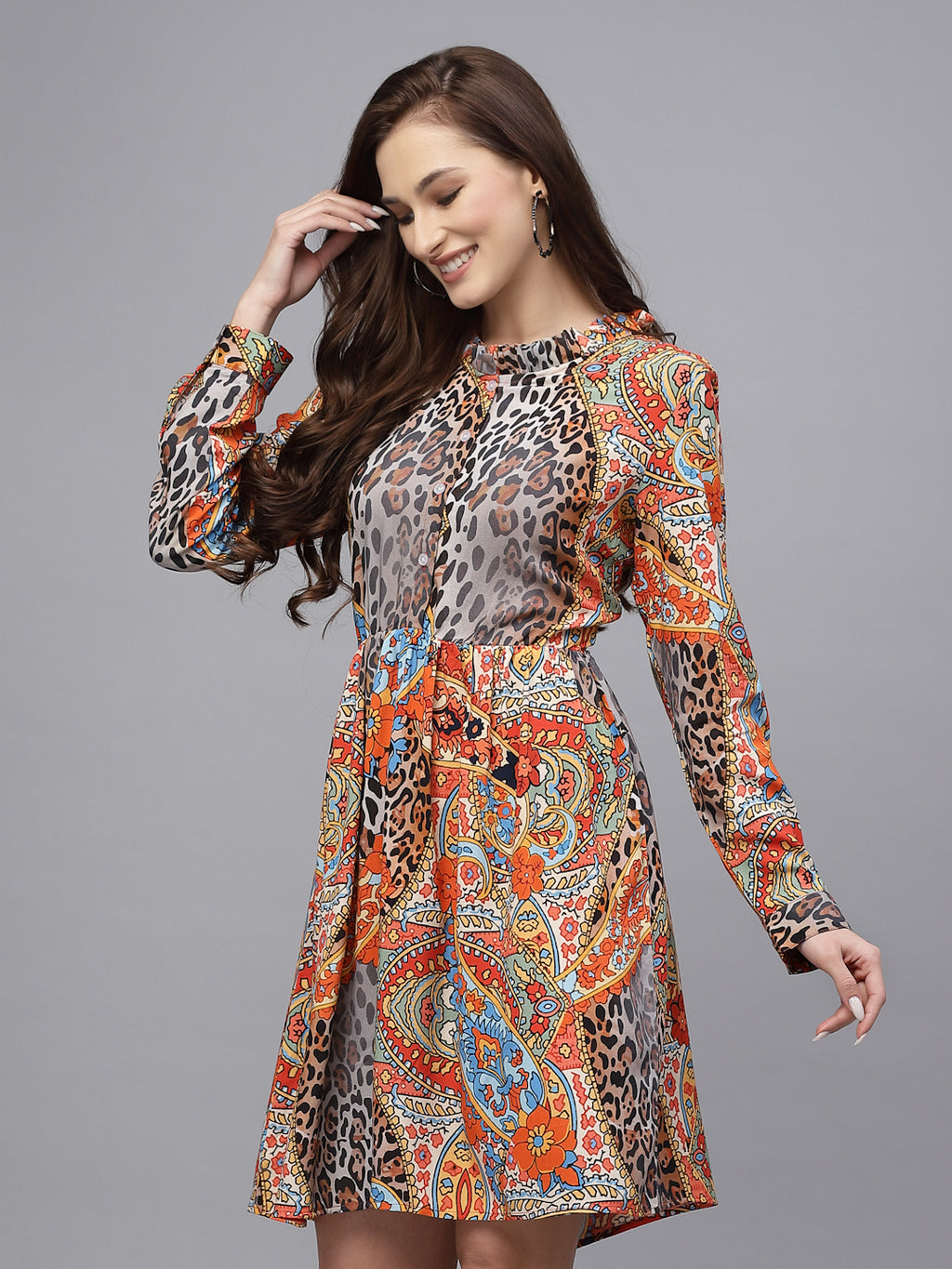 Orange Jacquard  Printed Dress