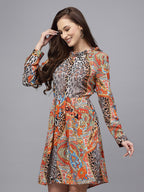 Orange Jacquard  Printed Dress