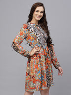 Orange Jacquard  Printed Dress