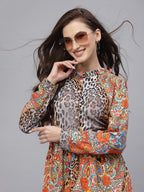 Orange Jacquard  Printed Dress