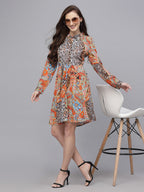 Orange Jacquard  Printed Dress