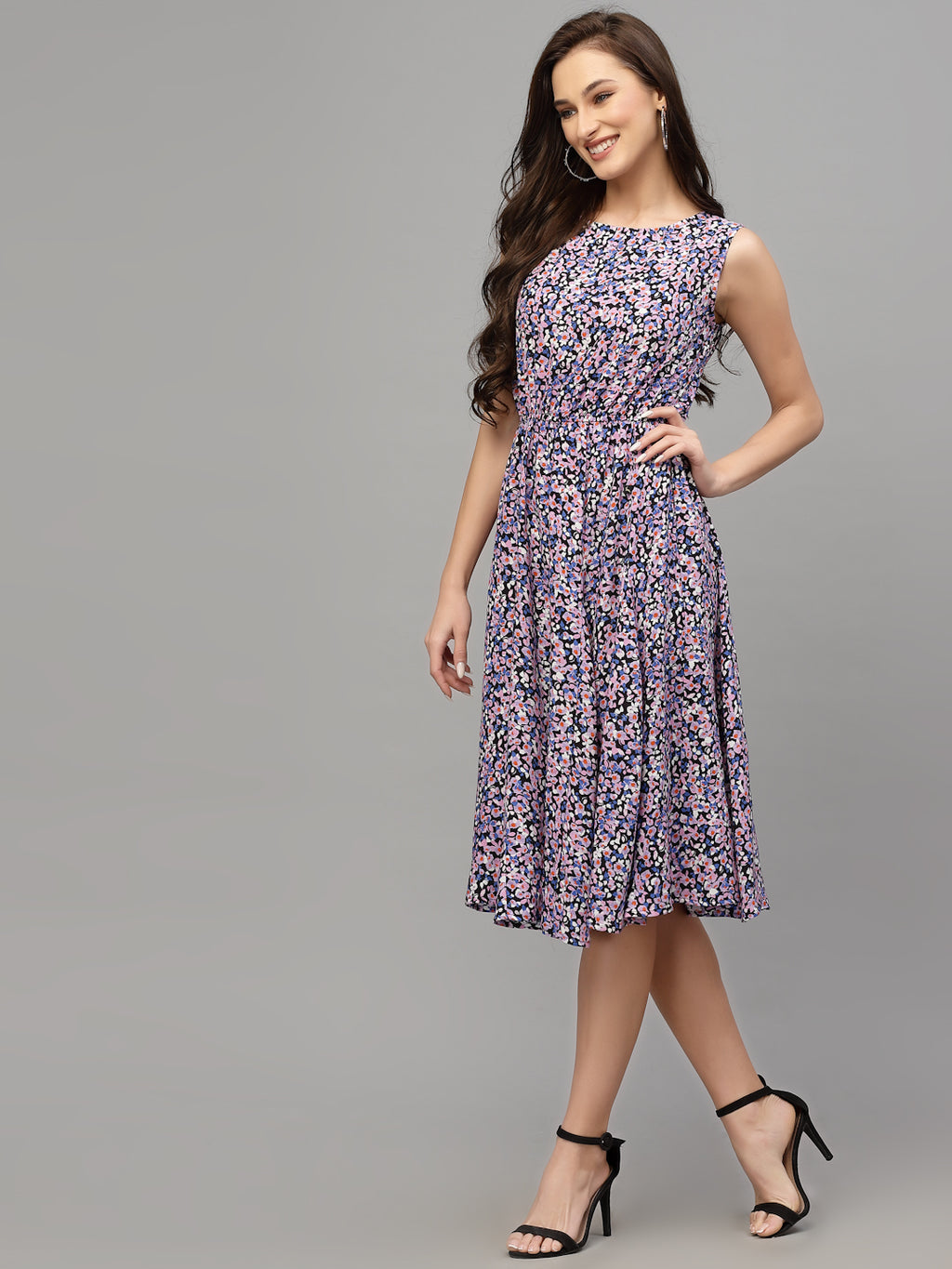 Pink Viscose Rayon Print Dress