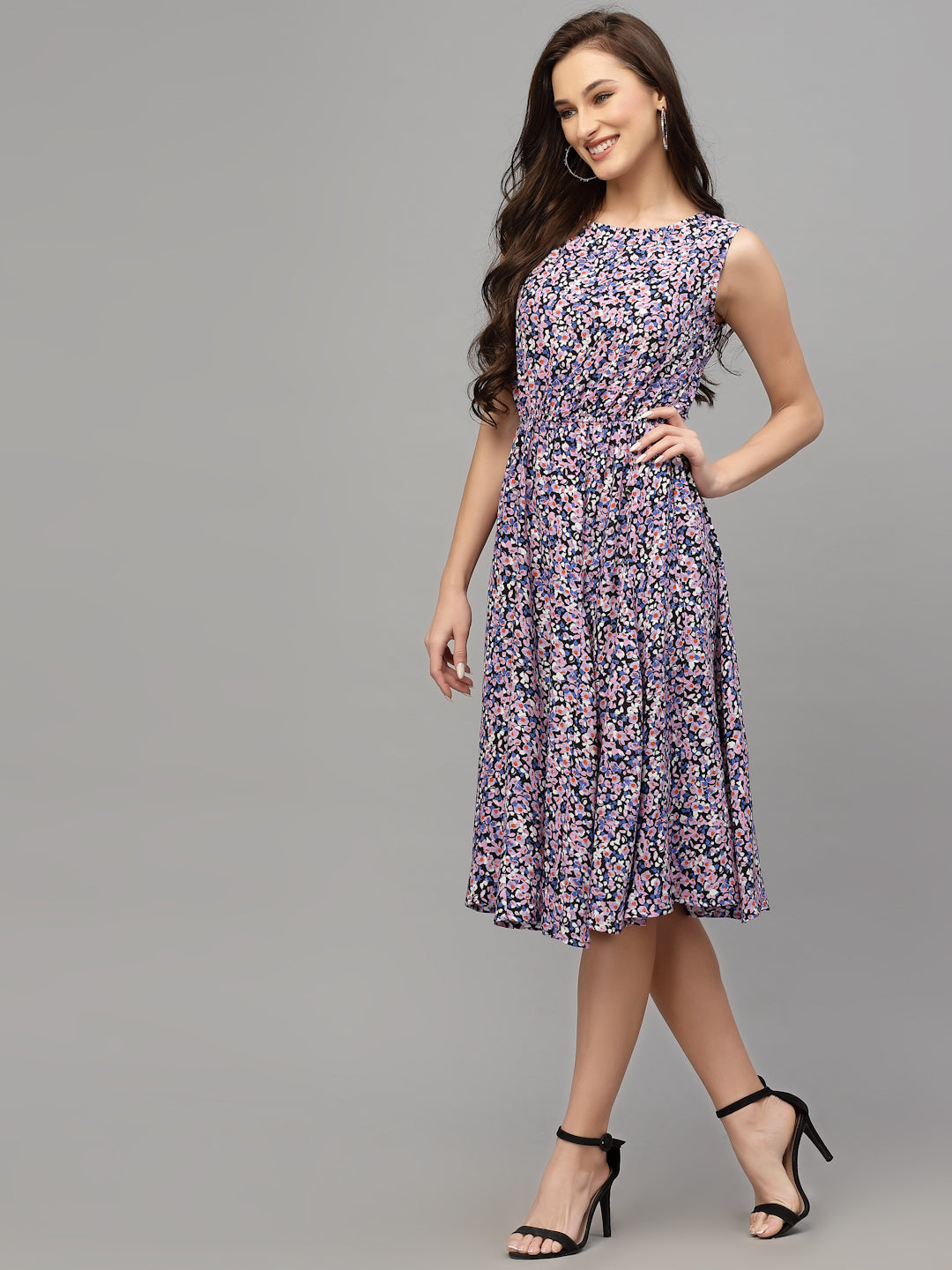 Pink Viscose Rayon Print Dress