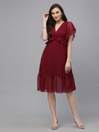 Red Solid Print Dress