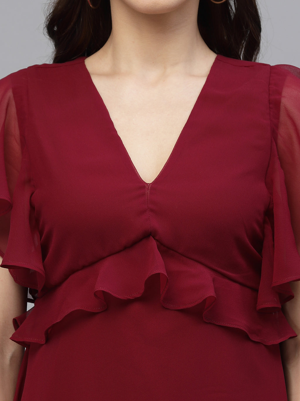 Red Solid Print Dress